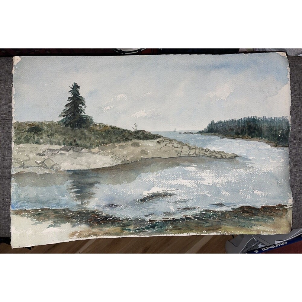 22” x 15” Double Sided Watercolor Painting Unknown Artist No Frame